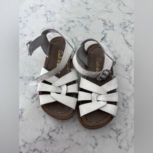 Salt Water White Leather Kids Sandals with Buckle Strap